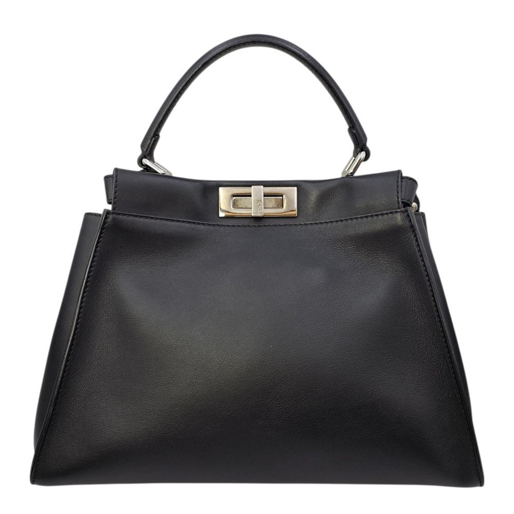 Fendi Peekaboo Black Top Handle Bag in Calfskin Silver hardware