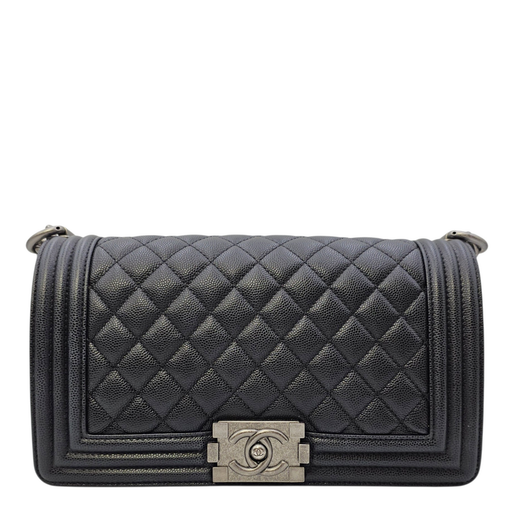 Chanel Boy 25 Black Shoulder Bag in Caviar Leather Ruthenium hardware