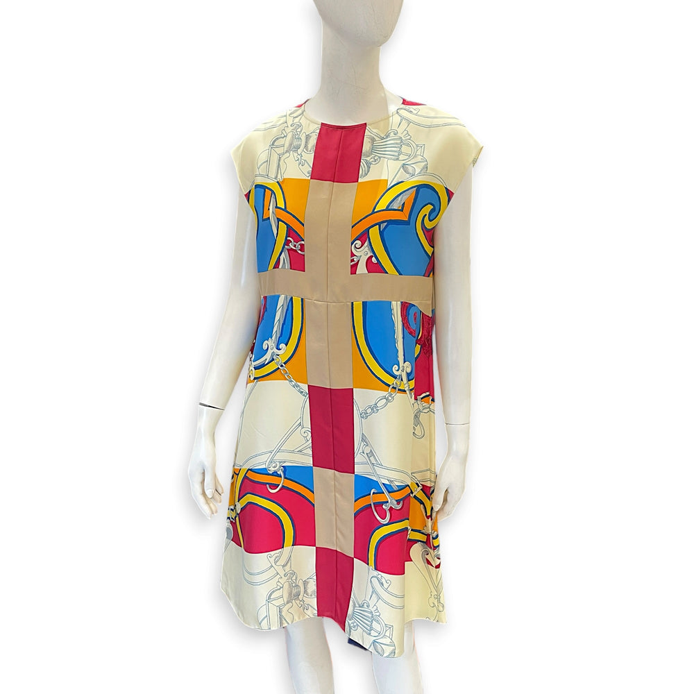 Hermès Equestrian-Themed Printed Sleeveless Tunic Dress 36 Multi-colour Ready-To-Wear in Silk