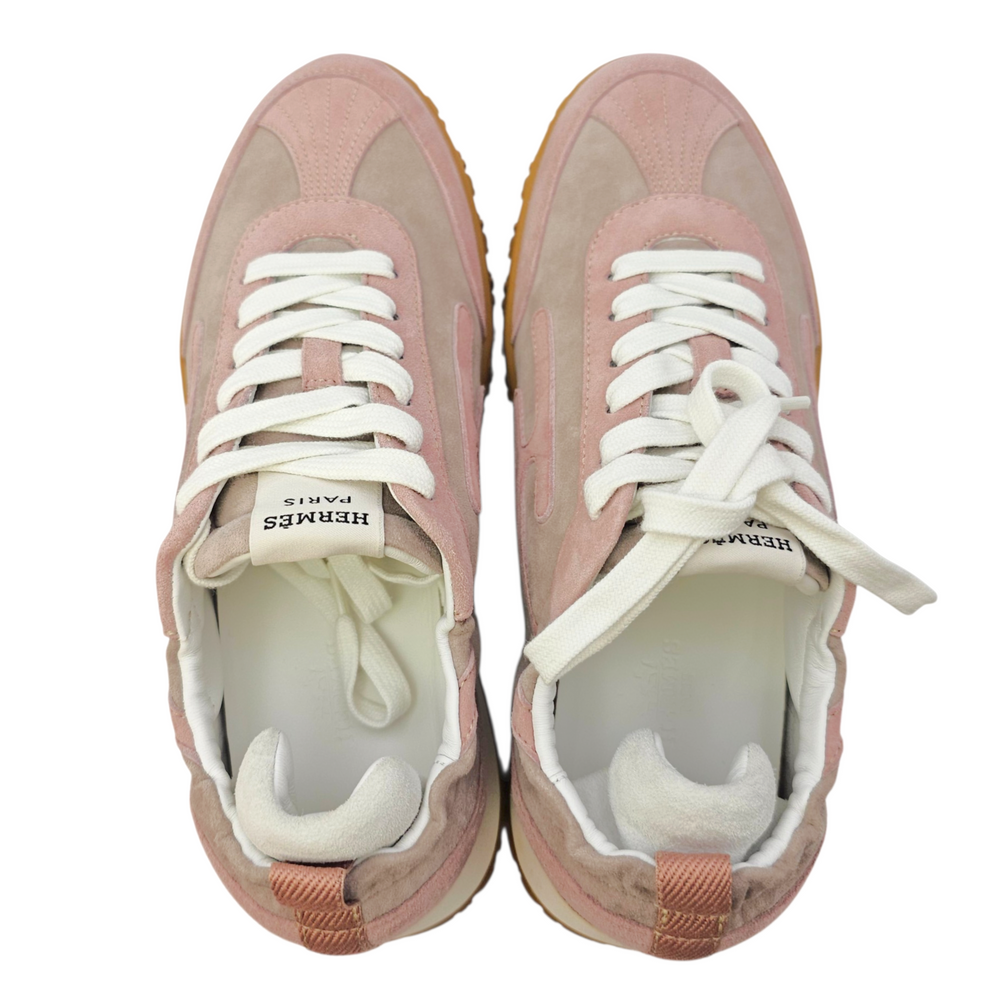 Hermès Jet 37 Rose Cancan/Rose Aquarelle Sneakers in Suede Leather