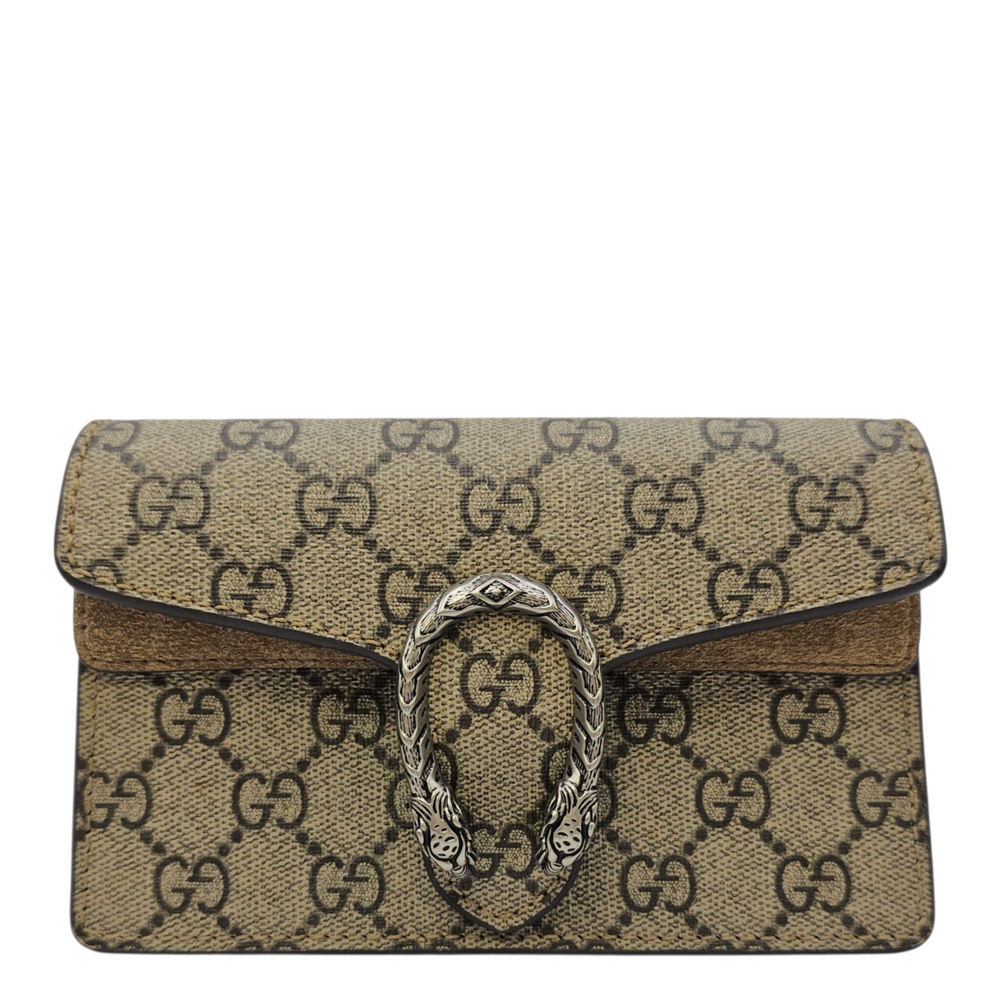 Gucci GG Supreme Dionysus Super Mini Beige Crossbody Bag in Coated Canvas Silver hardware