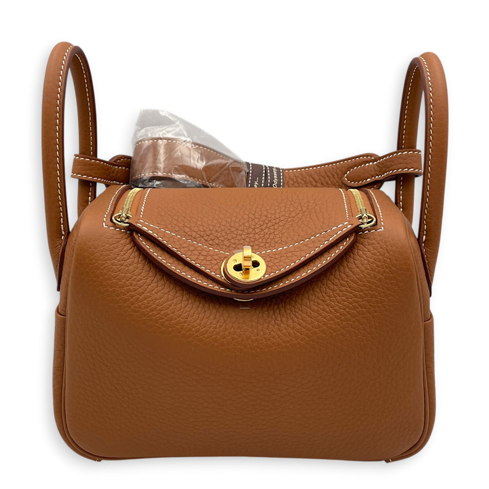 Hermès Lindy II Mini Gold in Clemence Gold hardware