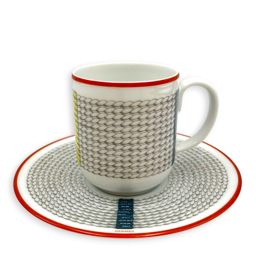 Hermès Tressage Equestres Coffee Cup & Saucer Multi-colour Porcelaine