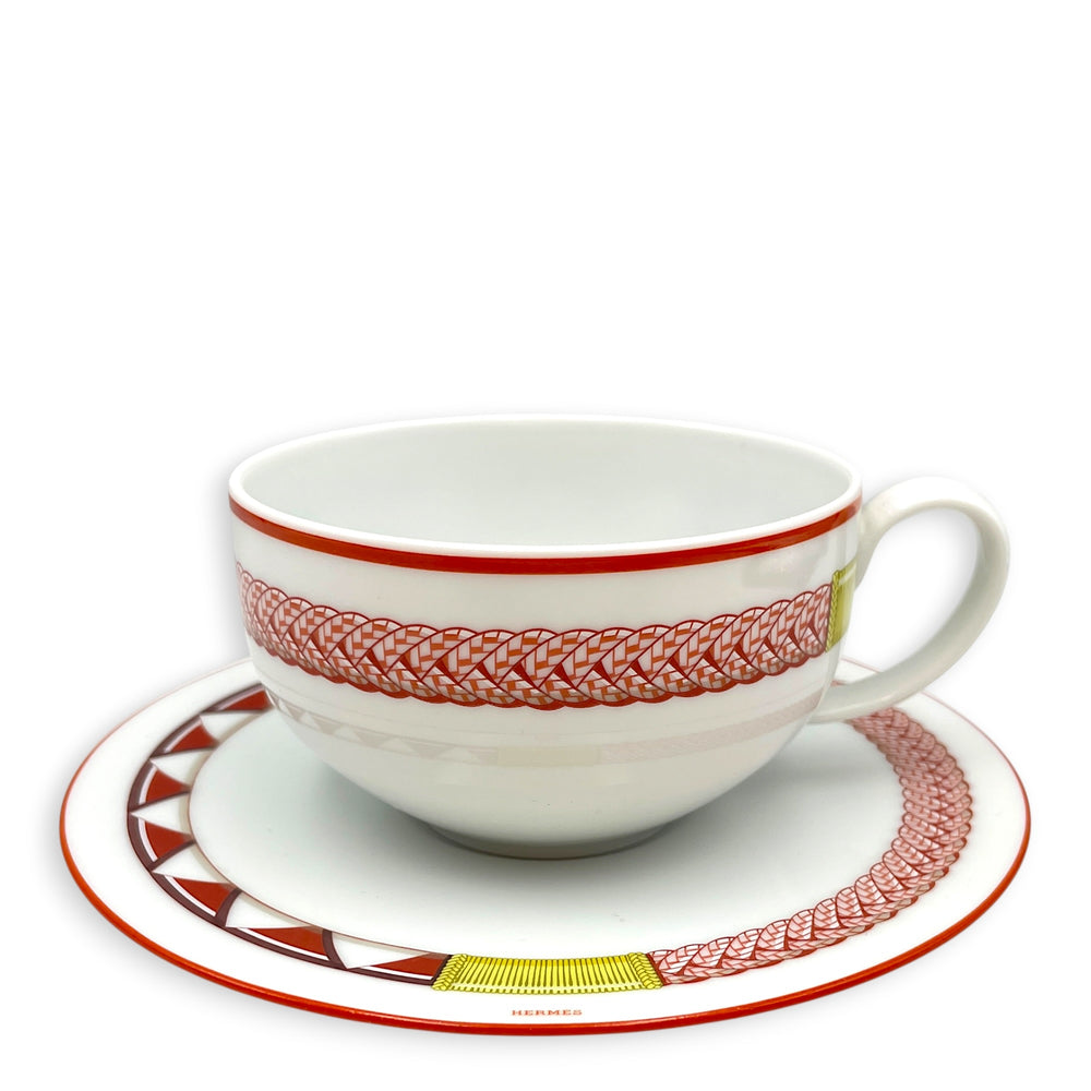 Hermès Tressage Equestres Tea Cup & Saucer Multi-colour Porcelaine
