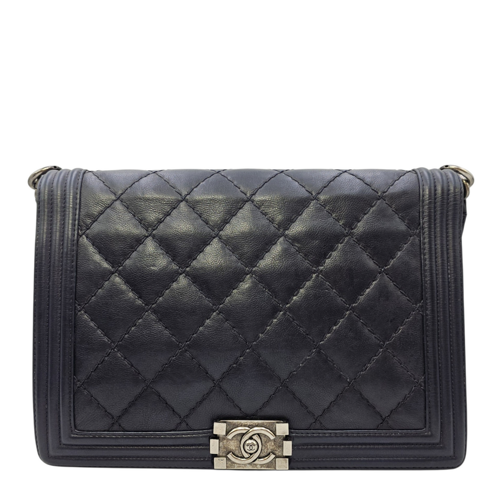 Chanel Boy Large Black Shoulder Bag in Calfskin Ruthenium hardware