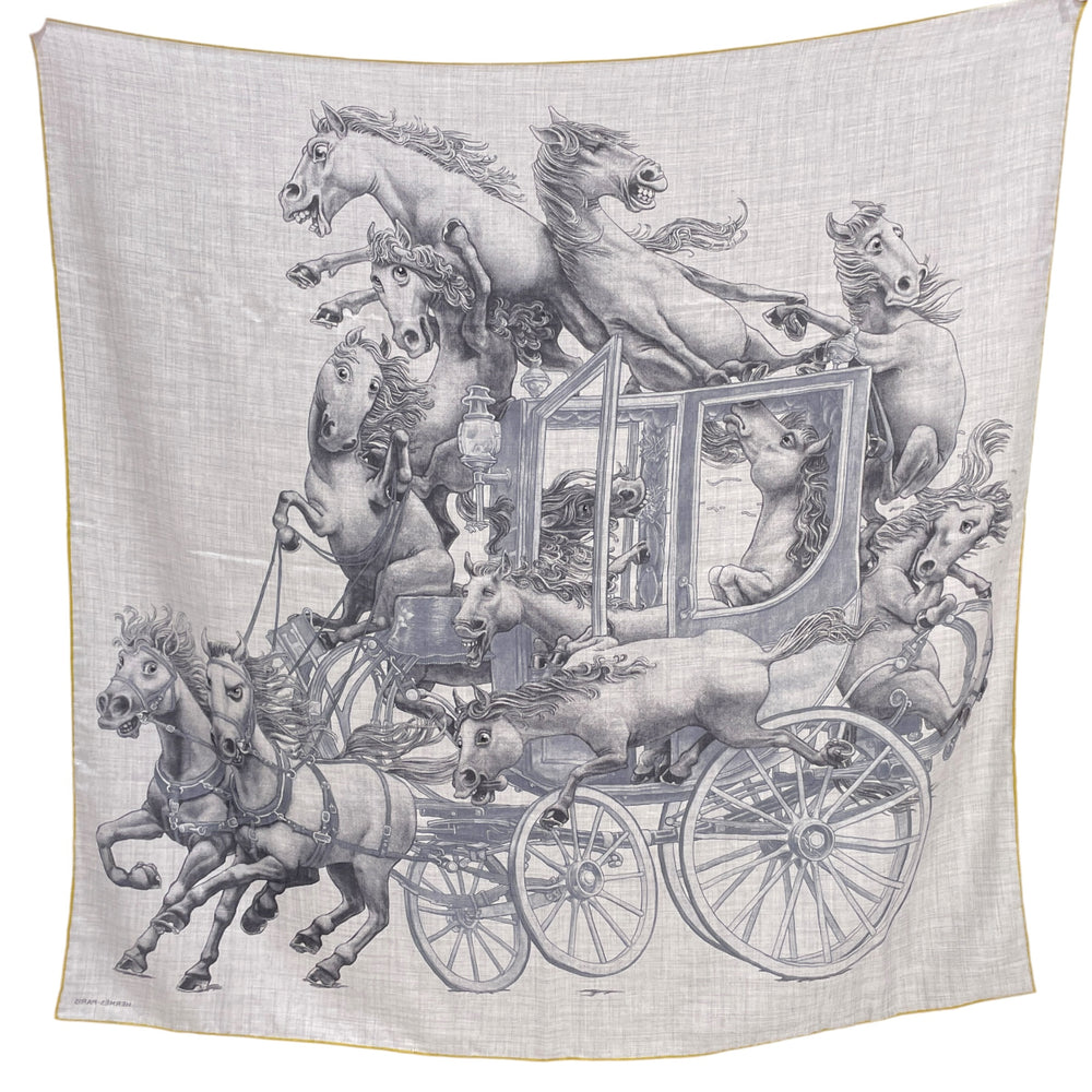 Hermès Grand Carrosse Royal 100 Jaune/Gris Chine Scarf in Cashmere & Silk