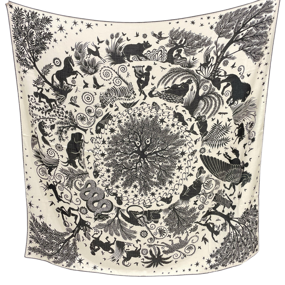 Hermès Sous le Charme d'Orphee 140 Noir/Blanc Shawl