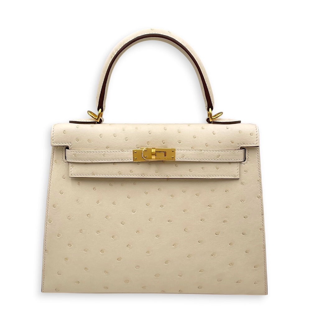 Hermès Sellier Kelly 25 Nata in Ostrich Boreale Gold hardware