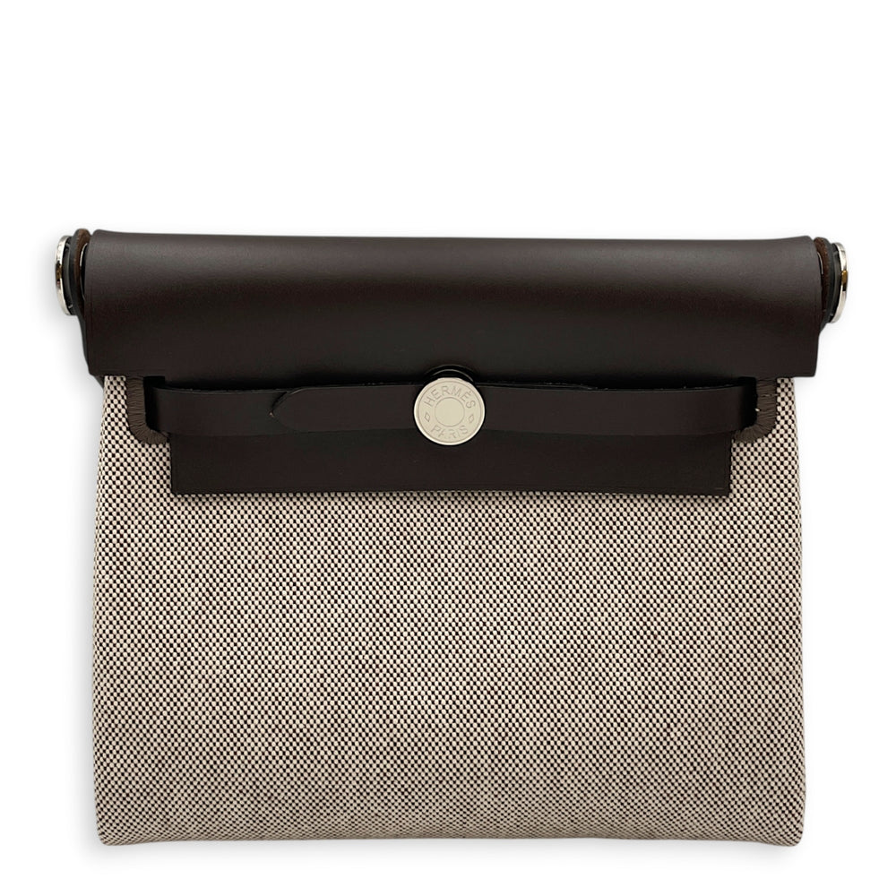 Hermès Herbag 20 Ebene/Ecru-Terre in Vache Hunter/Toile Palladium hardware