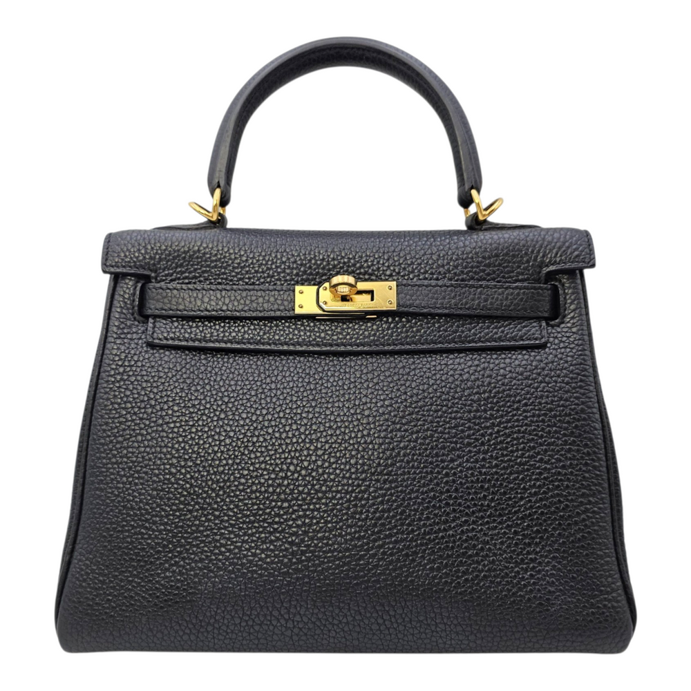 Hermès Kelly 25 Noir in Togo Gold hardware